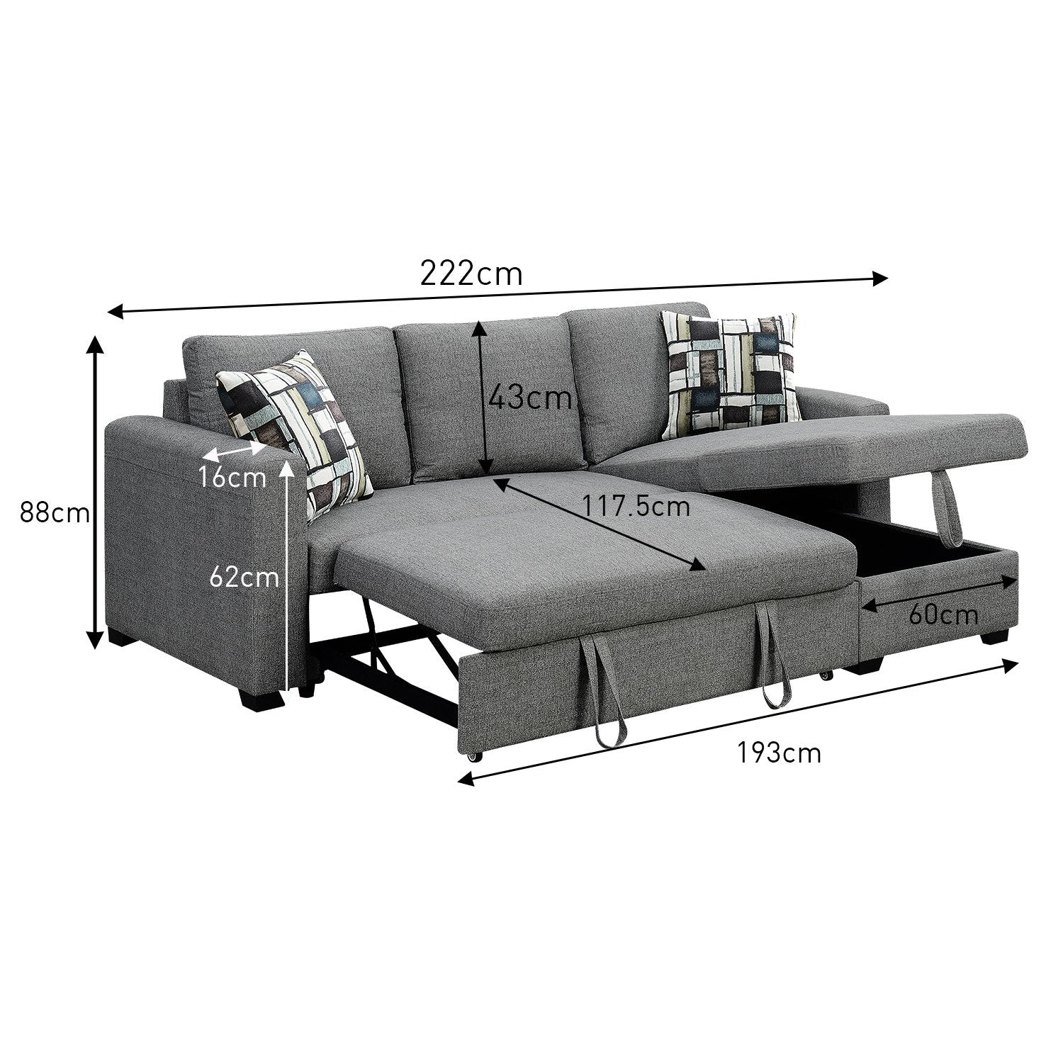 Sarantino Fontana Grey Sofa Bed with Chaise