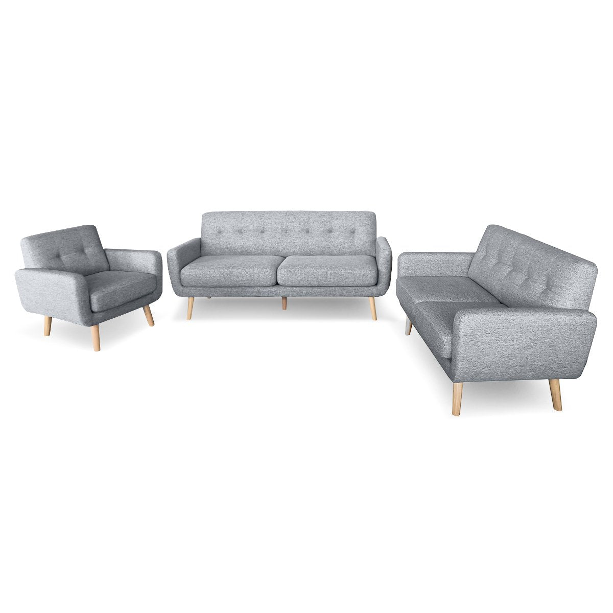 Sarantino Light Grey 6-Seater Linen Sofa Set
