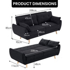 Sarantino Black 3 Seater Modular Sofa Bed