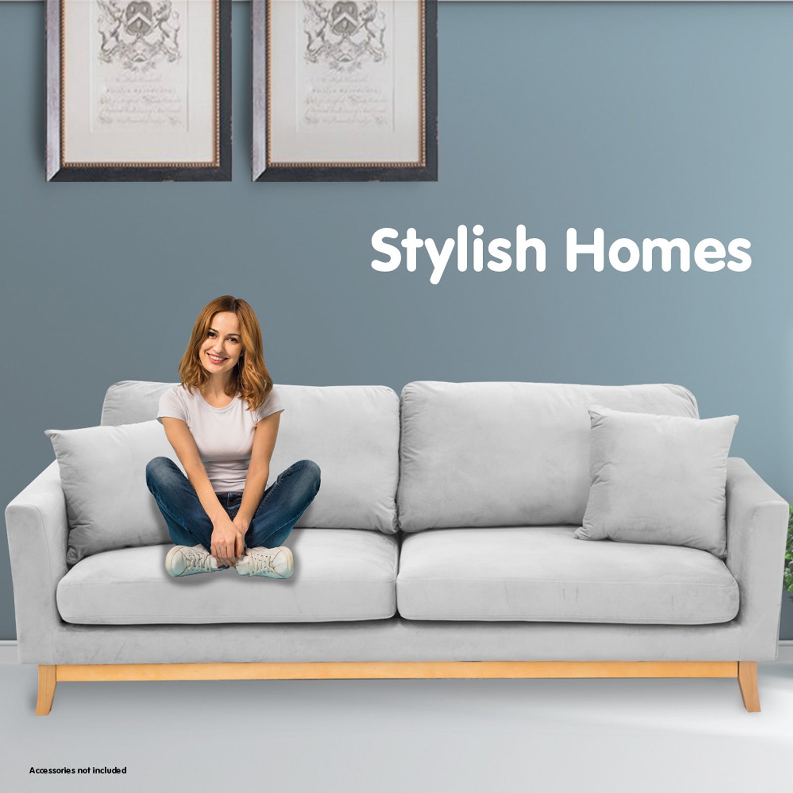 Sarantino Light Grey Faux Velvet Sofa Bed