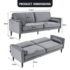 Sarantino Faux Velvet Sofa Bed in Grey