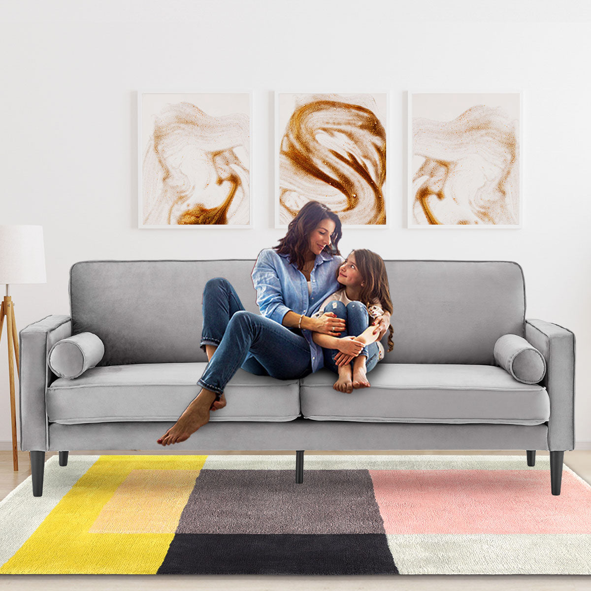 Sarantino Faux Velvet Sofa Bed in Grey