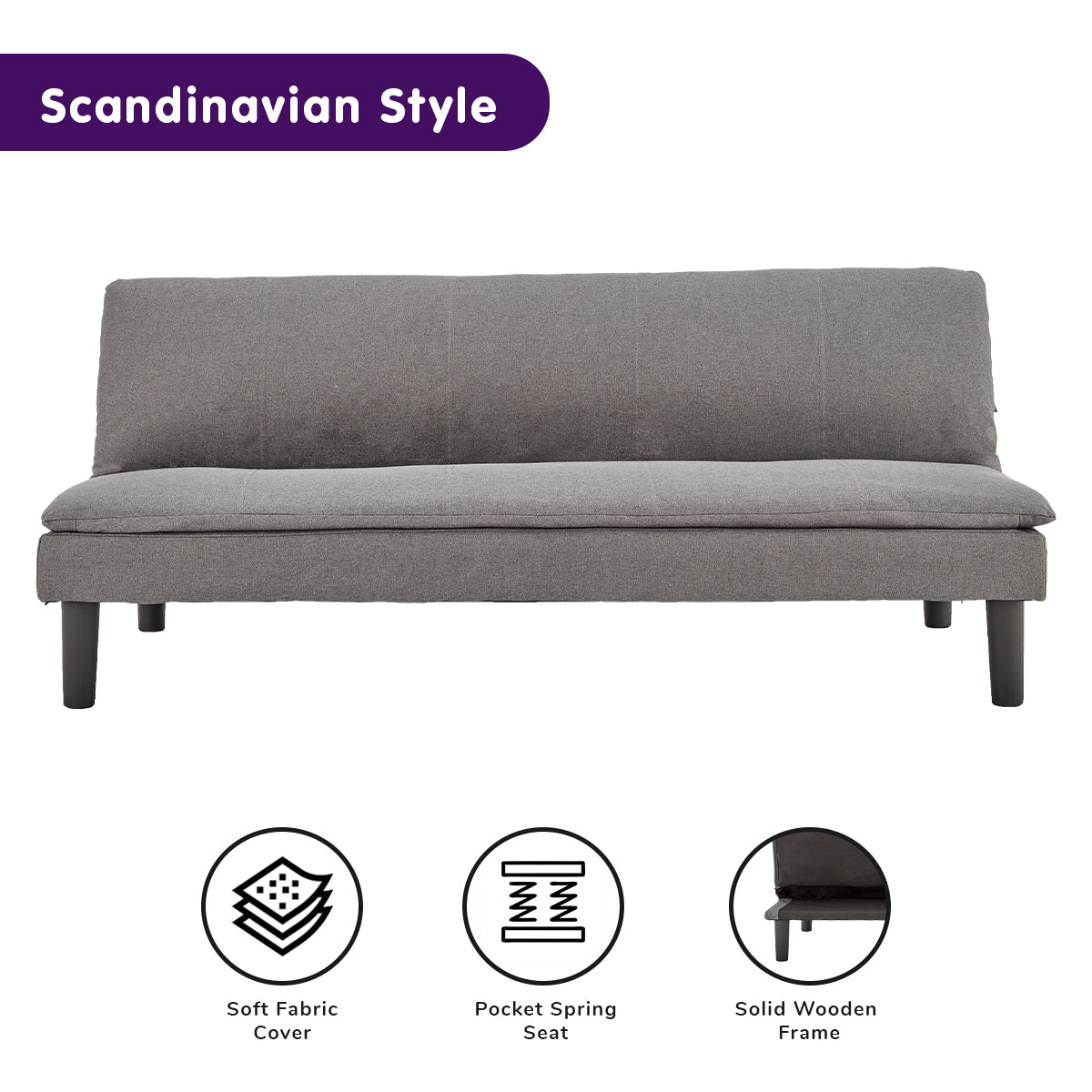 Sarantino Dark Grey 3 Seater Sofa Bed