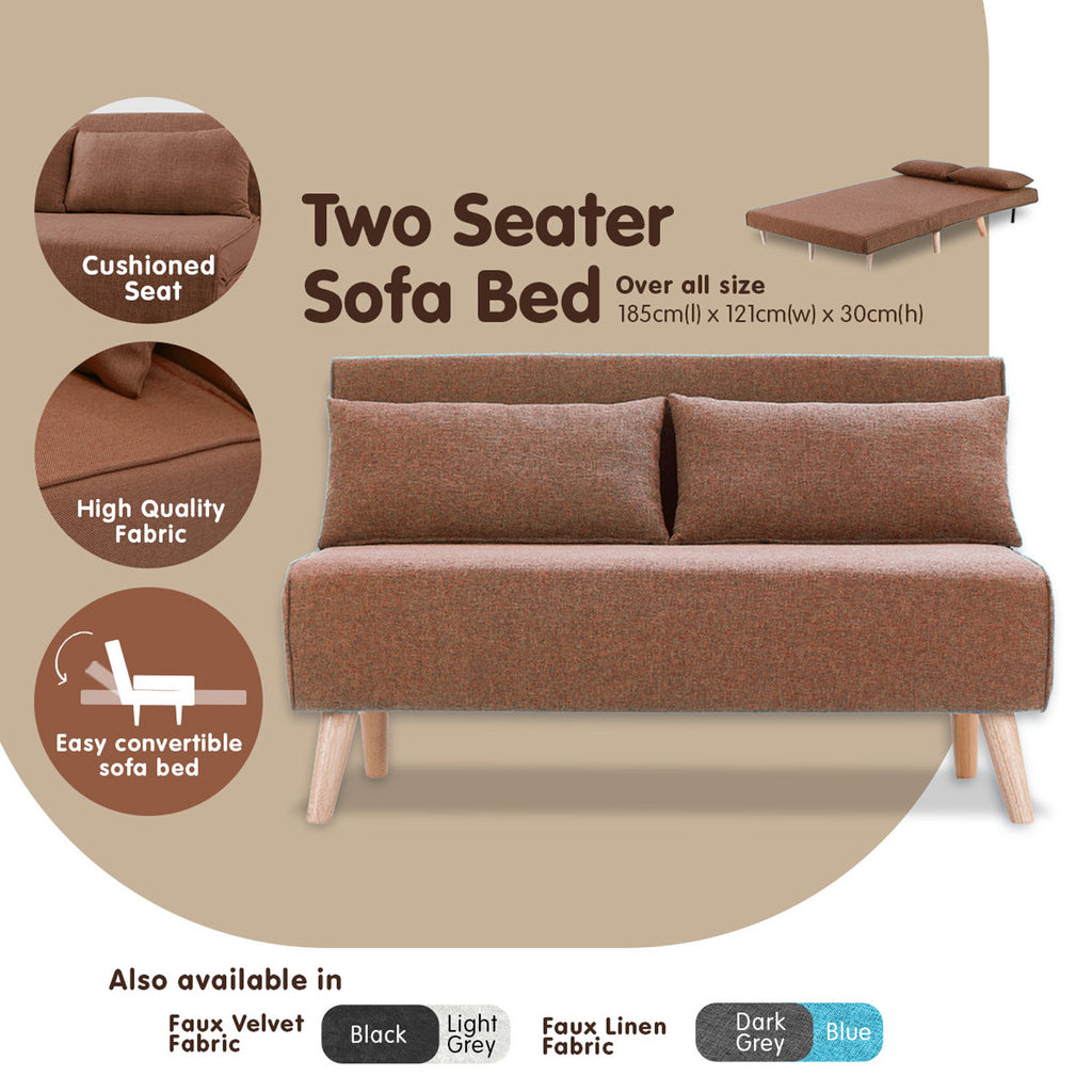 Sarantino 2-Seater Adjustable Sofa Bed - Brown