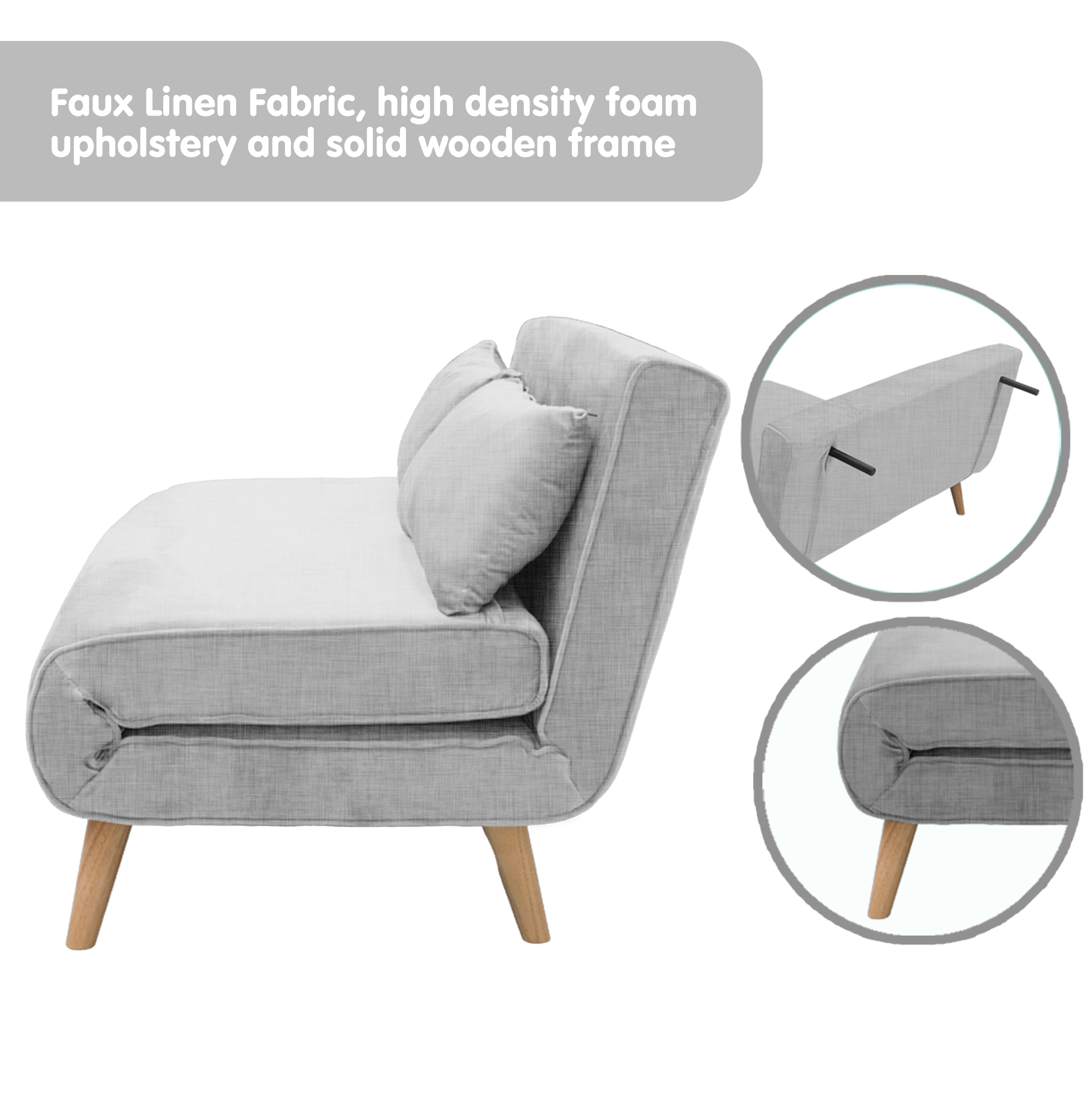 Sarantino Grey 2-Seater Adjustable Sofa Bed