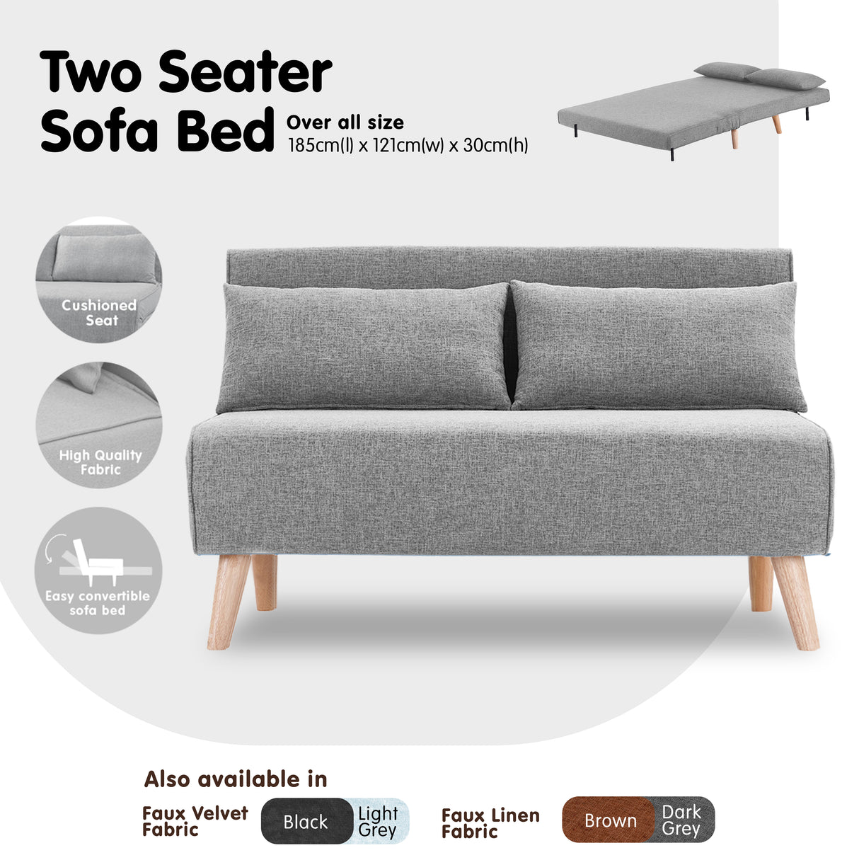Sarantino Grey 2-Seater Adjustable Sofa Bed