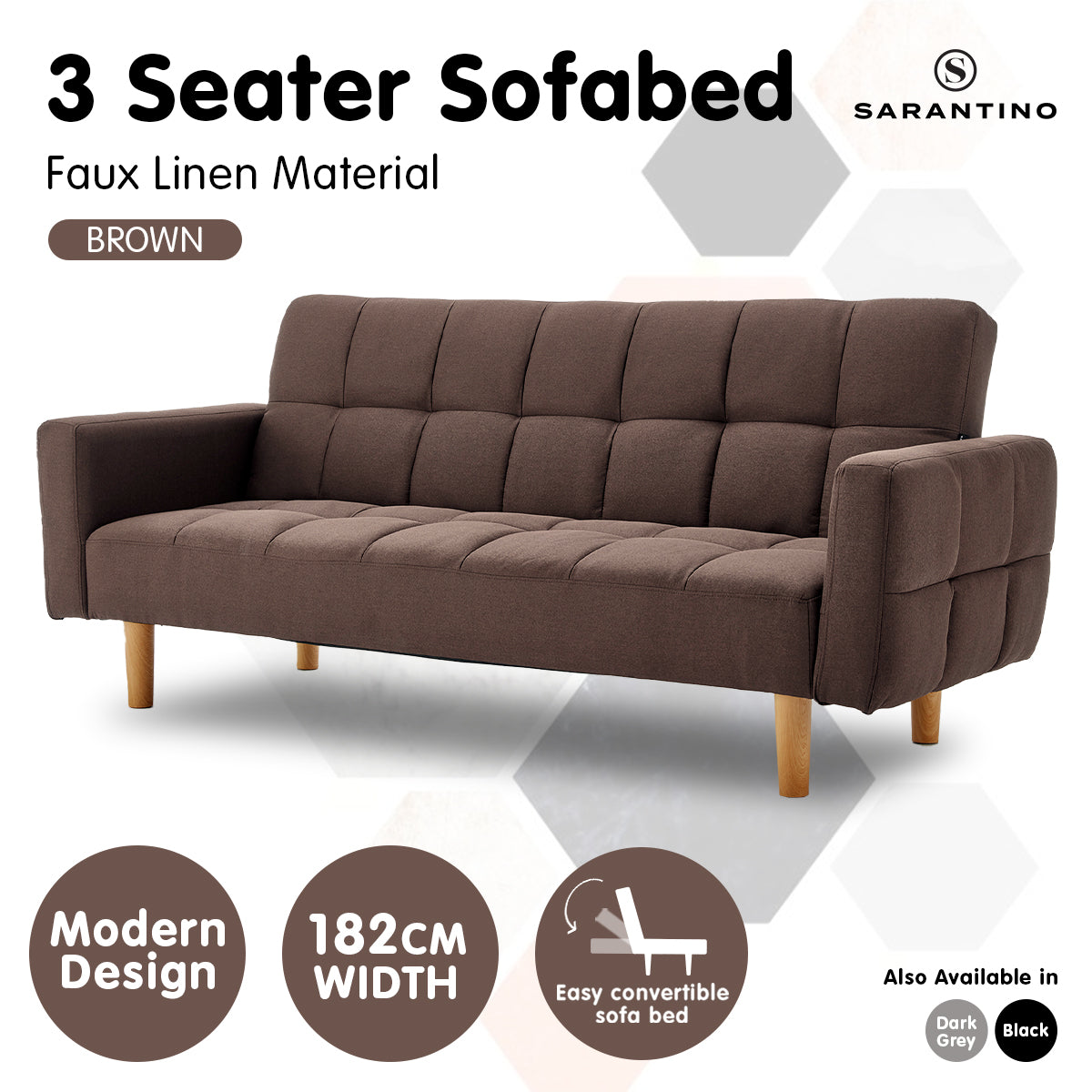 Sarantino Modern Brown 3-Seater Sofa Bed
