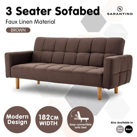 Sarantino Modern Brown 3-Seater Sofa Bed