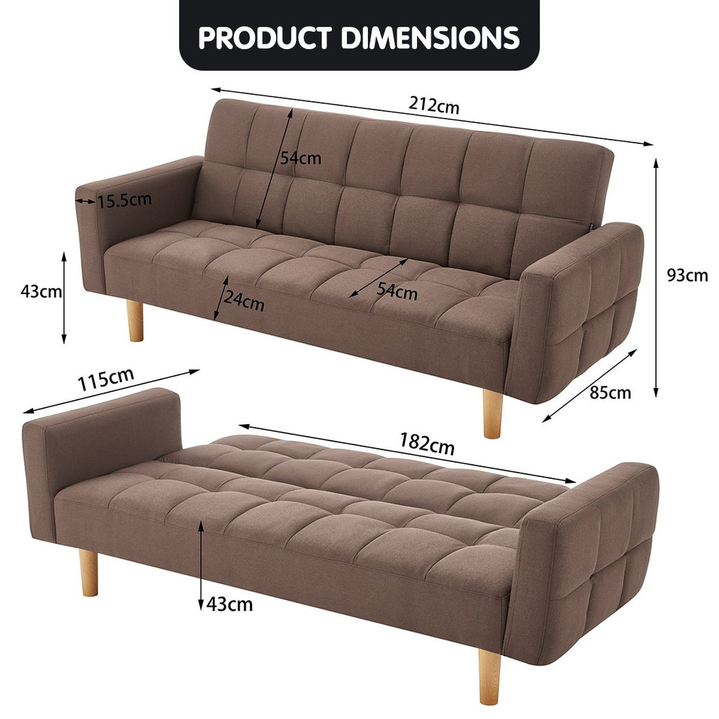 Sarantino Modern Brown 3-Seater Sofa Bed