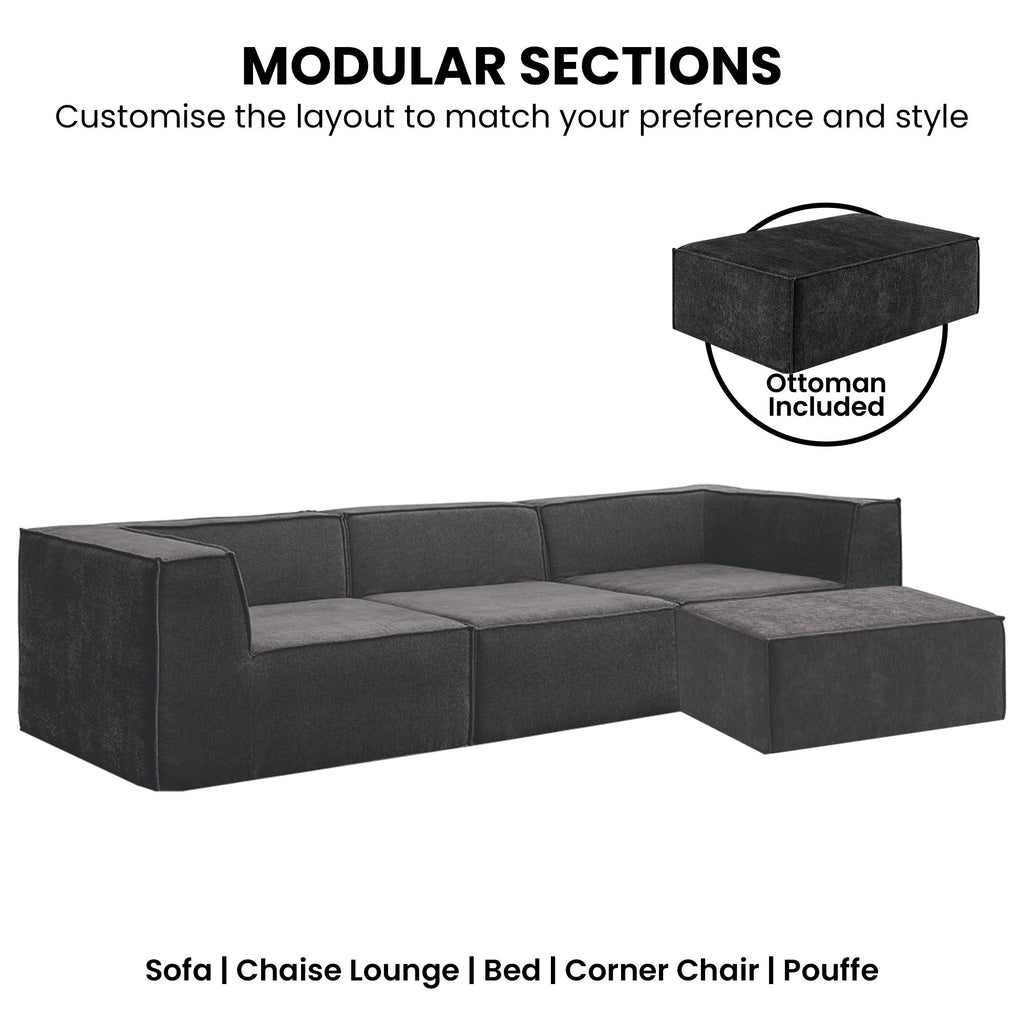 Sarantino Novi Modular 3-Seater Sofa with Ottoman