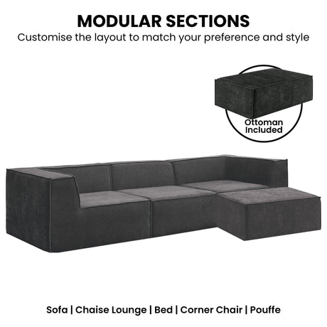 Sarantino Novi Modular 3-Seater Sofa with Ottoman