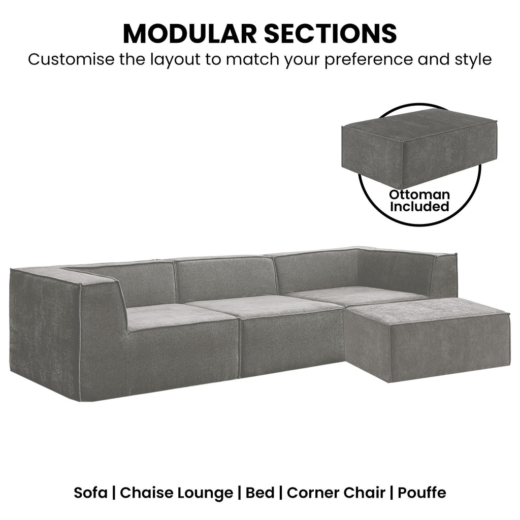 Sarantino Novi 3-Seater Modular Sofa in Grey