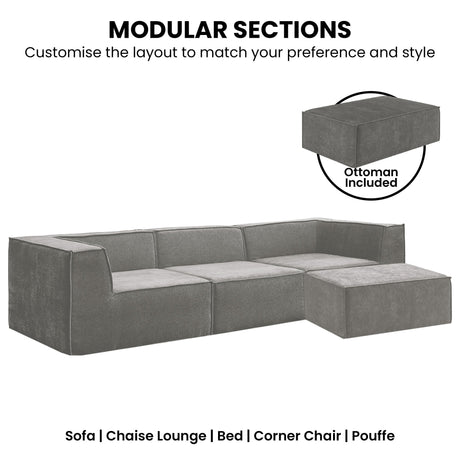 Sarantino Novi 3-Seater Modular Sofa in Grey