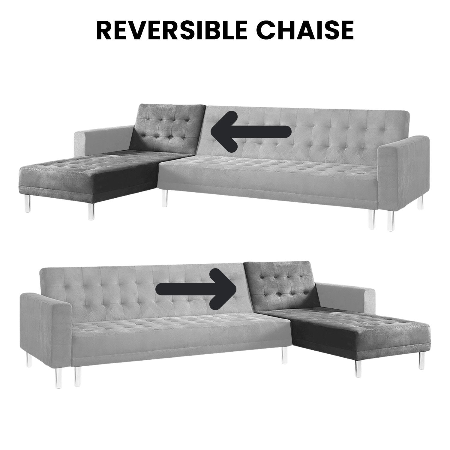 Sarantino Grey Faux Velvet Corner Sofa Bed