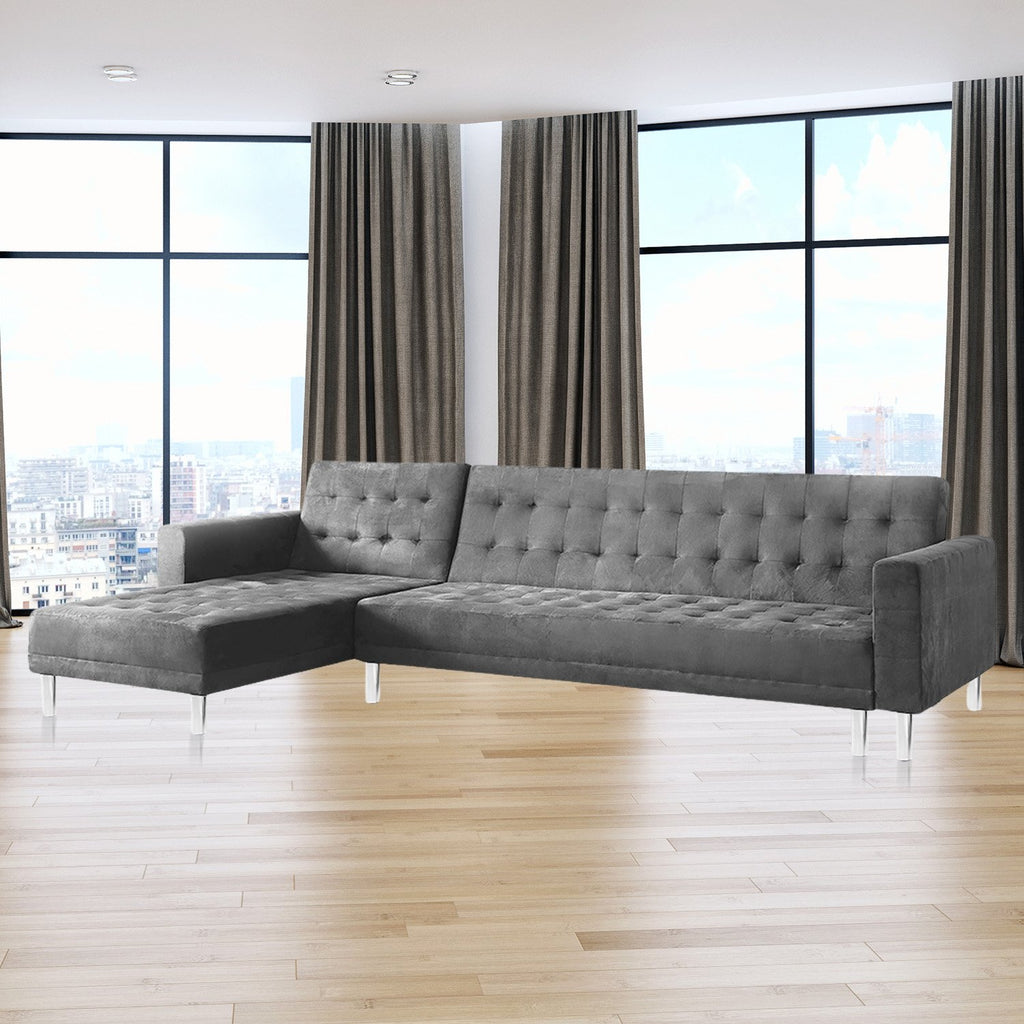 Sarantino Grey Faux Velvet Corner Sofa Bed