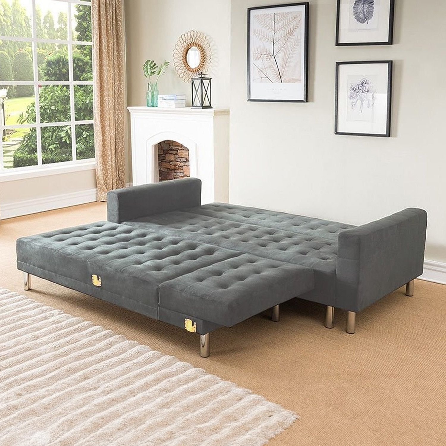 Sarantino Grey Faux Velvet Corner Sofa Bed