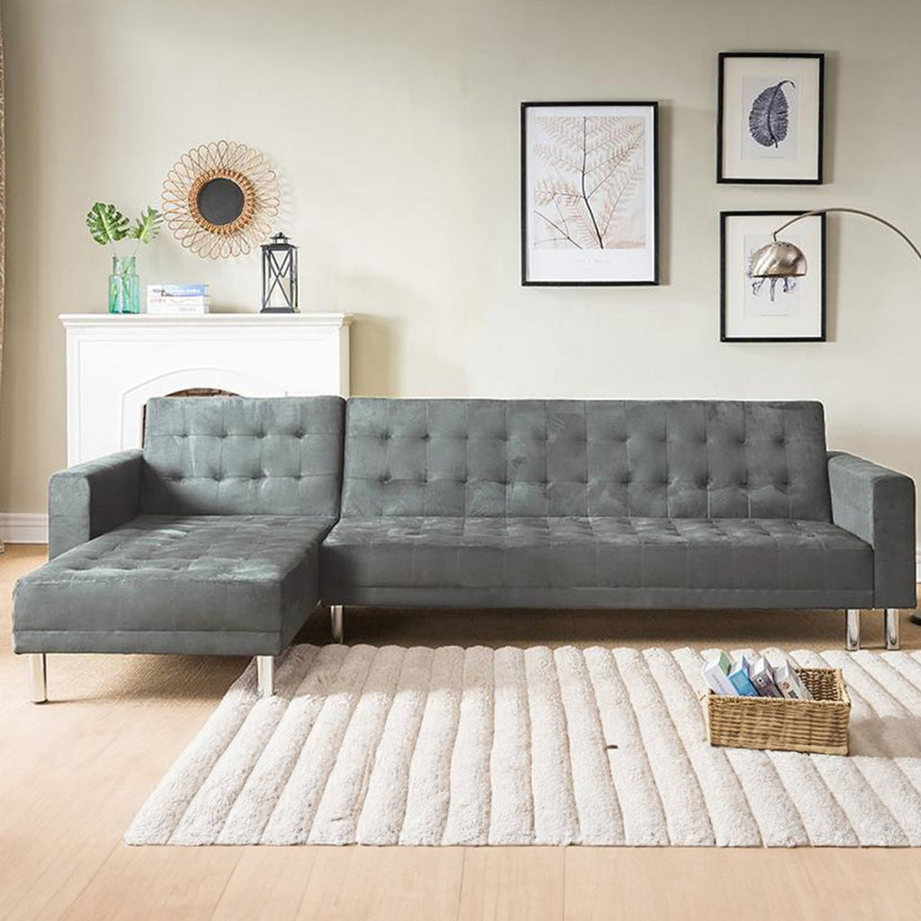Sarantino Grey Faux Velvet Corner Sofa Bed
