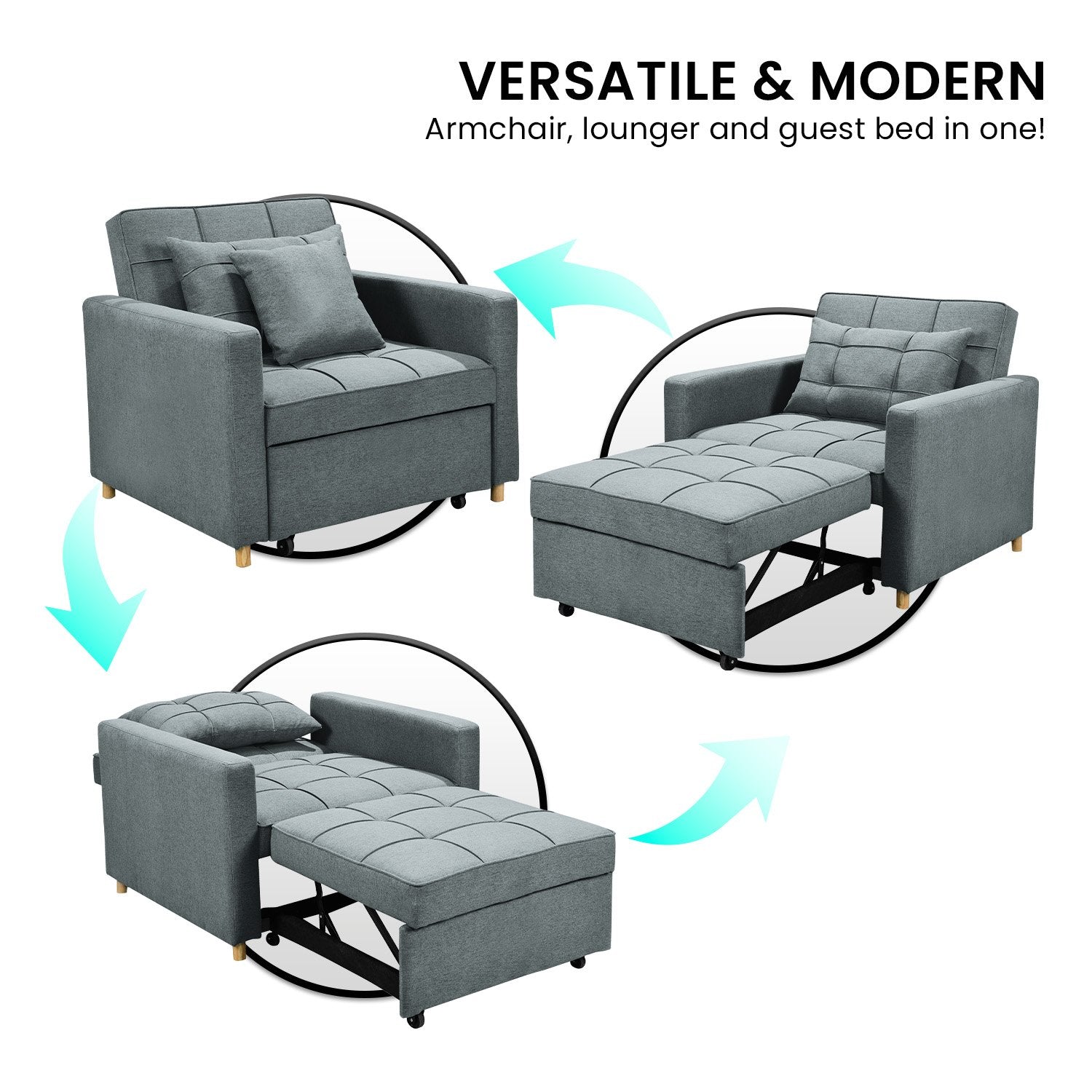 Sarantino Suri 3-in-1 Convertible Sofa Chair Bed Lounger