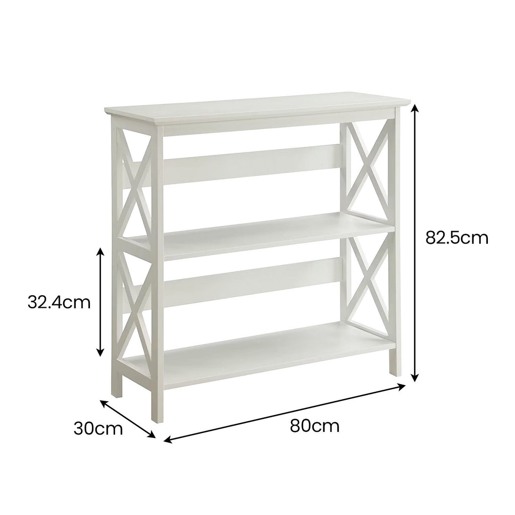 Sarantino Lucas Modern 3-Tier Bookshelf in White