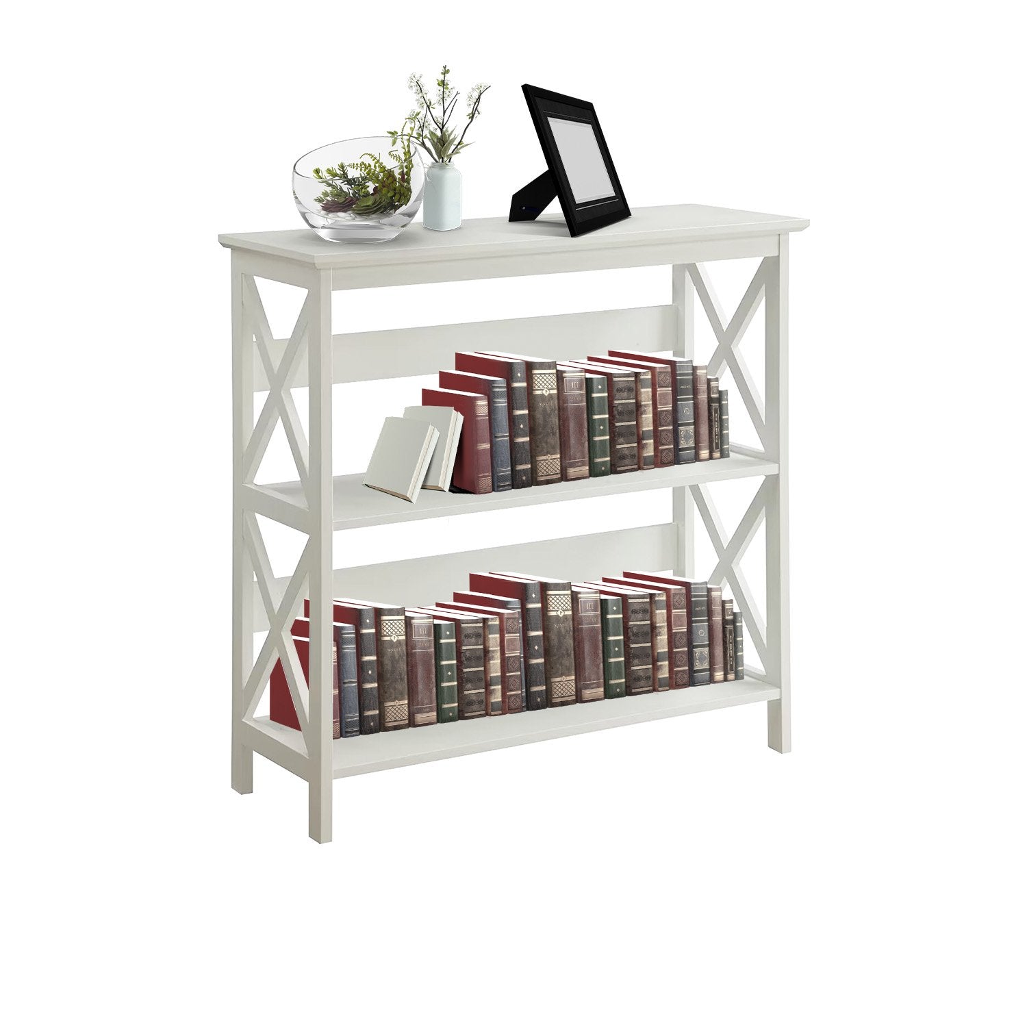 Sarantino Lucas Modern 3-Tier Bookshelf in White