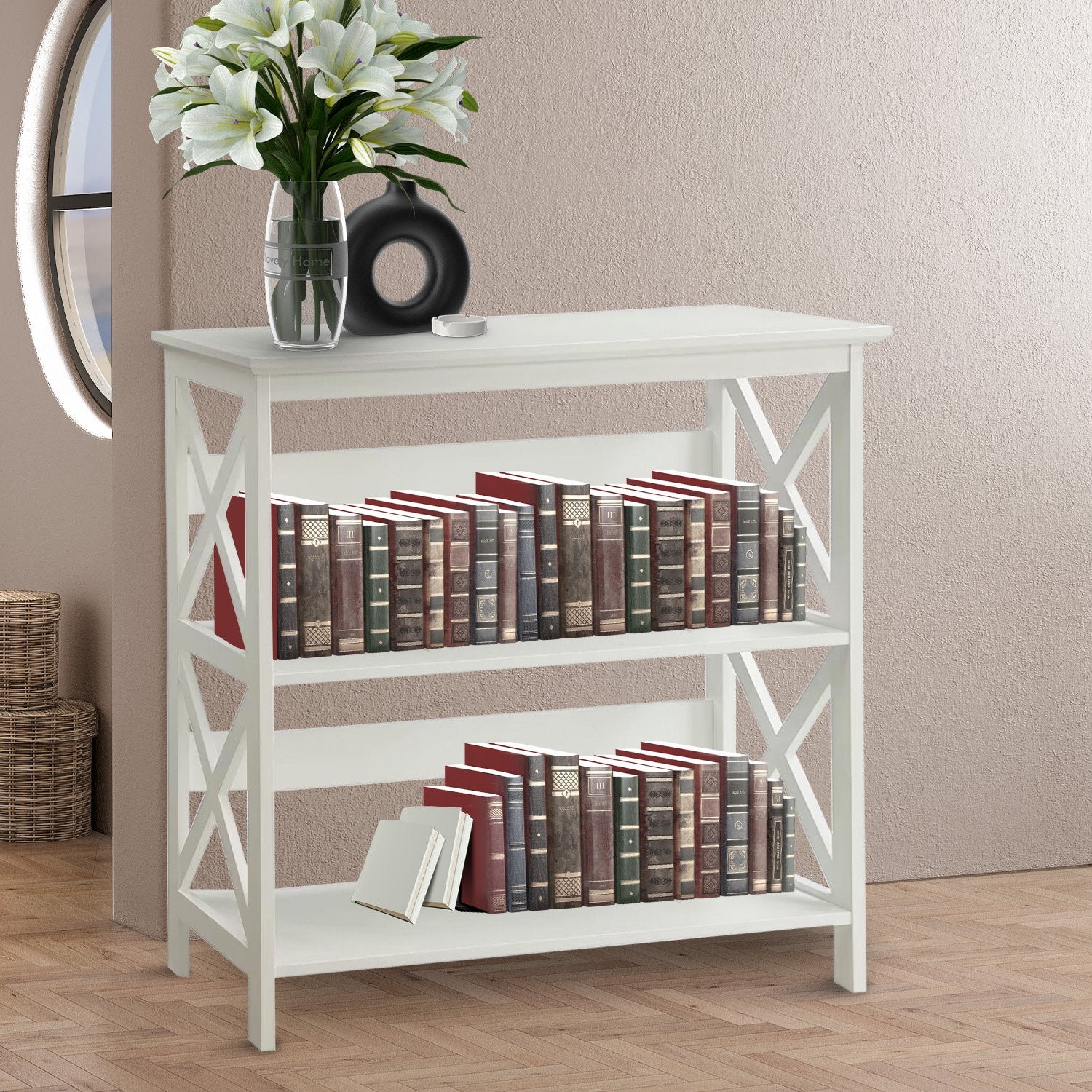 Sarantino Lucas Modern 3-Tier Bookshelf in White