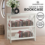 Sarantino Lucas Modern 3-Tier Bookshelf in White