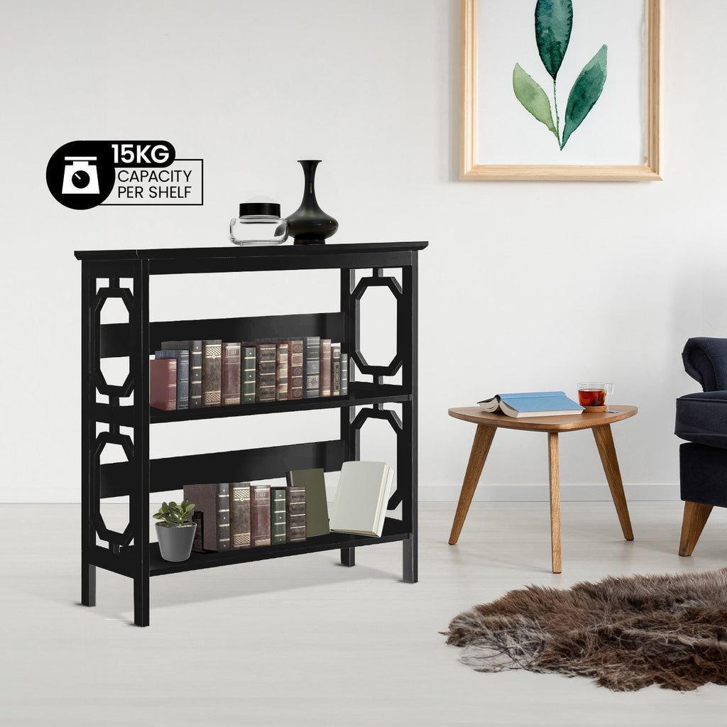 Sarantino Laurel Black 3-Tier Bookshelf