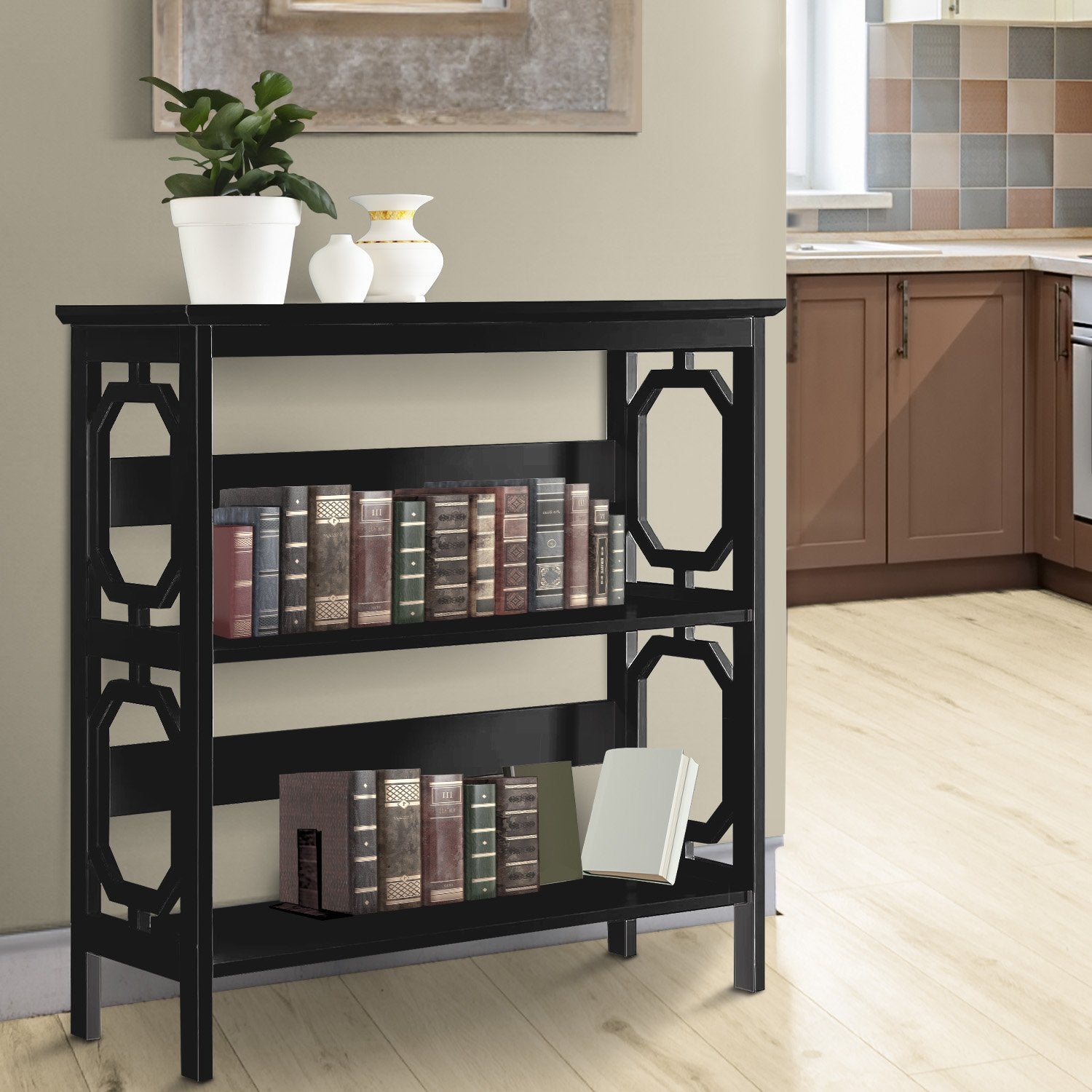 Sarantino Laurel Black 3-Tier Bookshelf