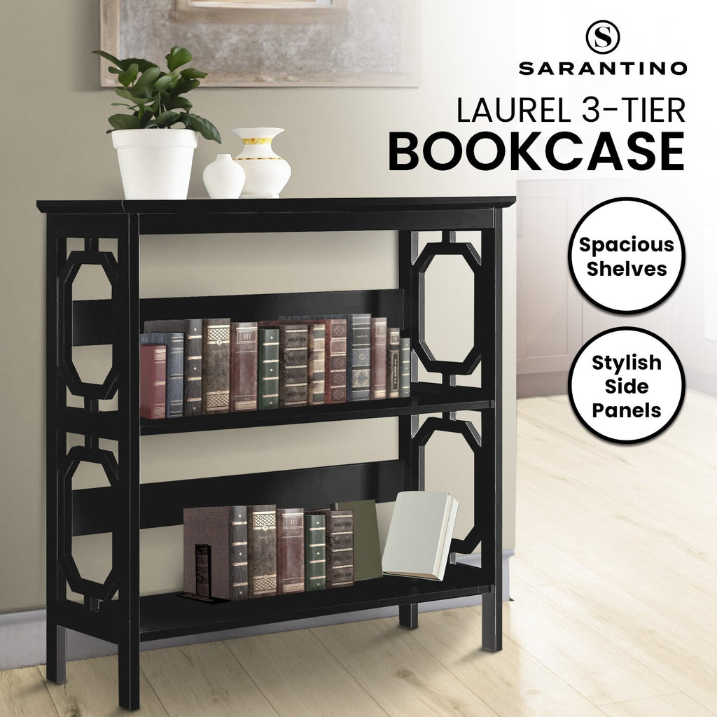 Sarantino Laurel Black 3-Tier Bookshelf