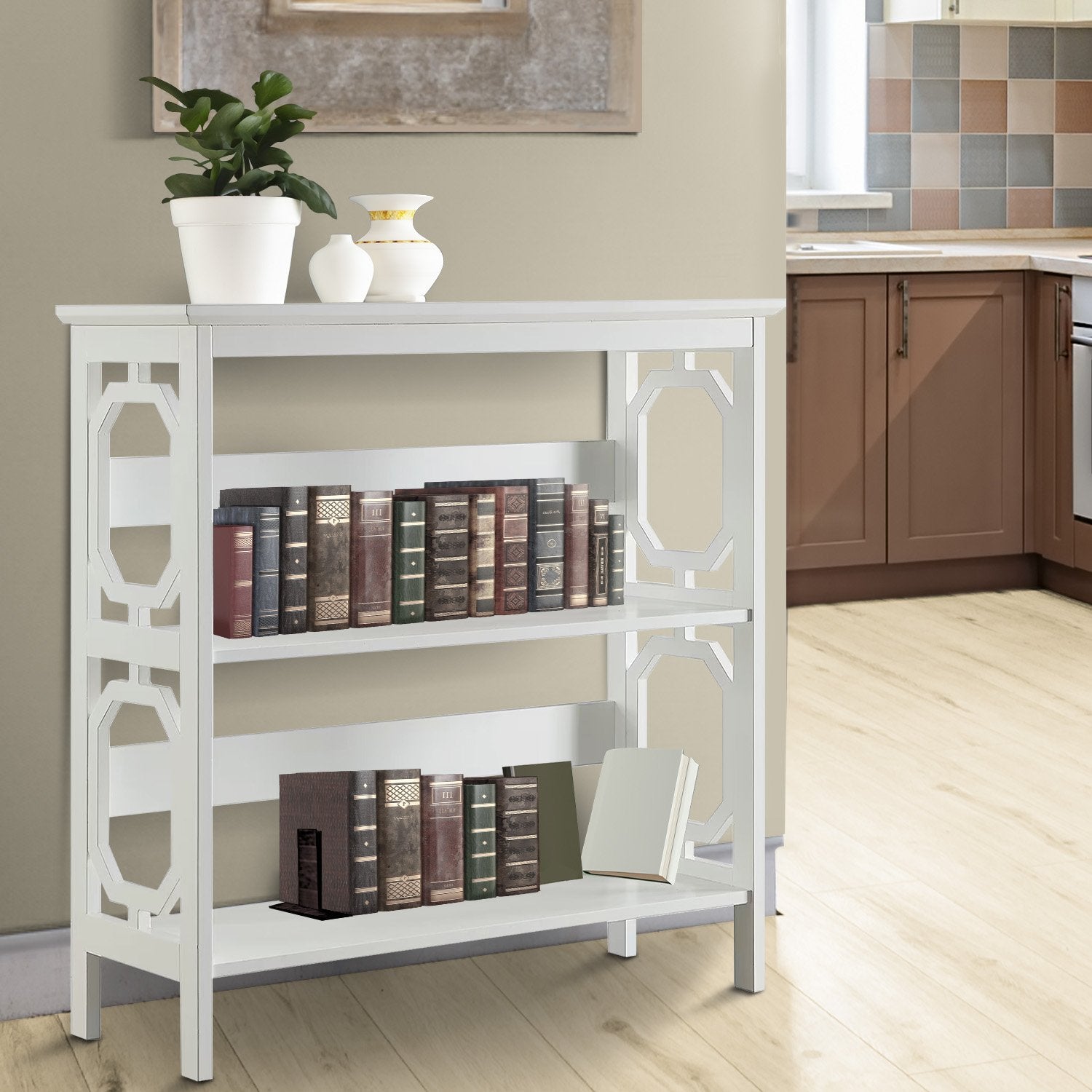 Sarantino Laurel Elegant 3-Tier Bookshelf in White