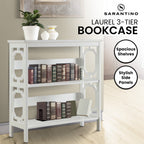 Sarantino Laurel Elegant 3-Tier Bookshelf in White