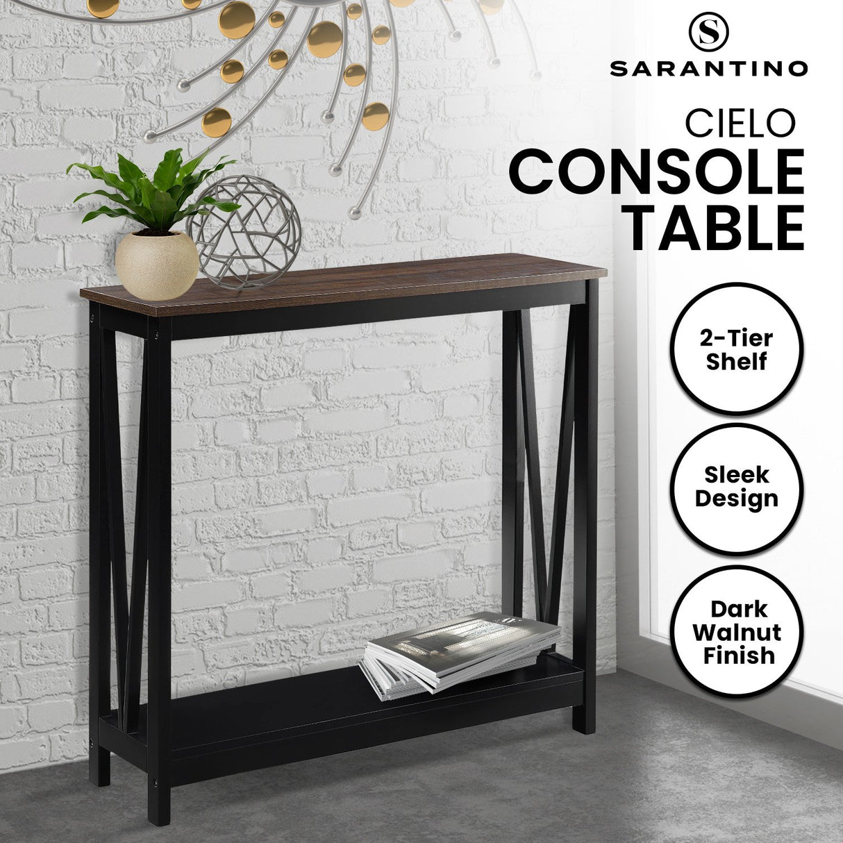 Sarantino Cielo Dark Walnut 2-Tier Console Table
