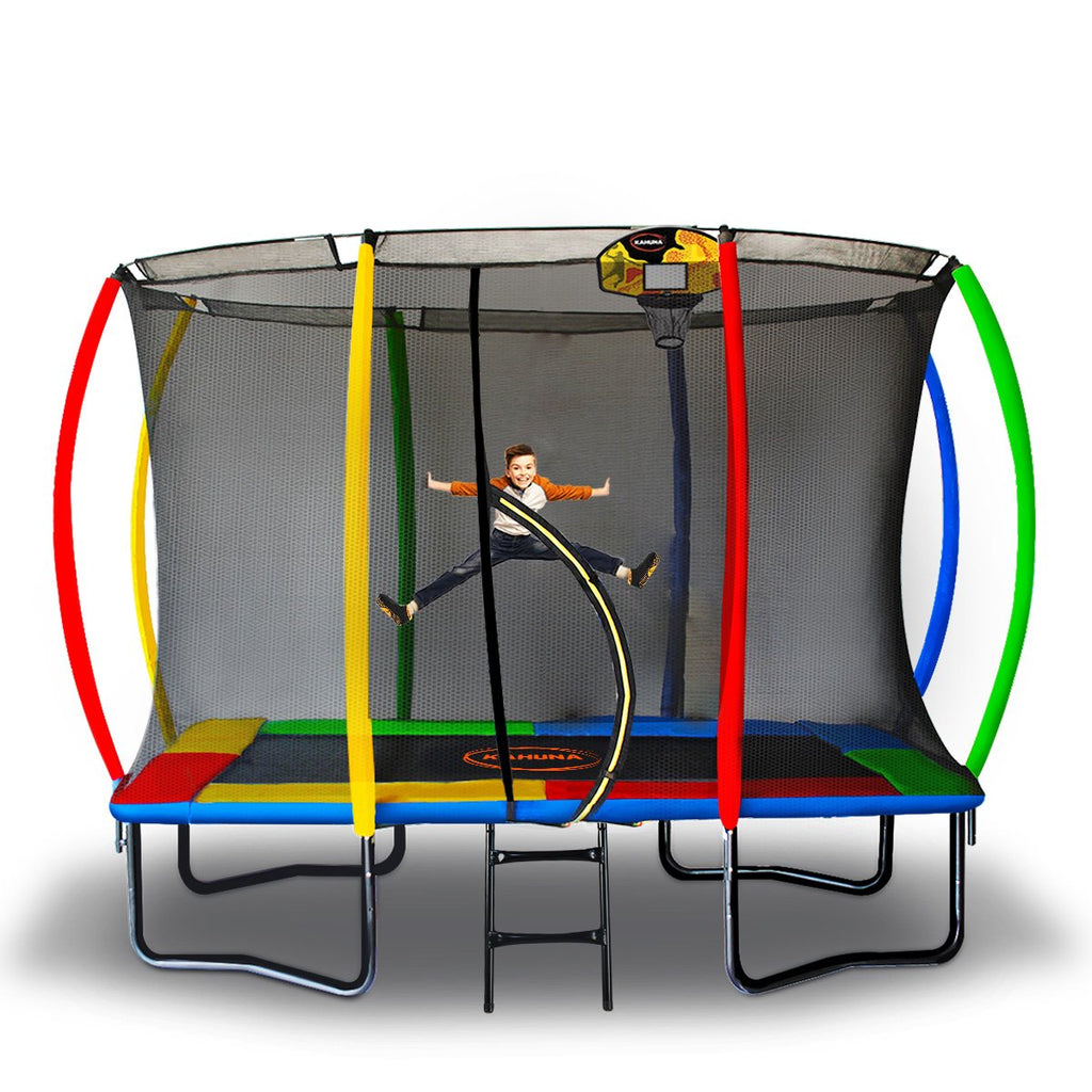 Kahuna 8ft x 11ft Rainbow Trampoline with Basketball Hoop