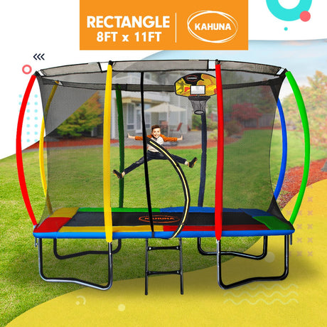 Kahuna 8ft x 11ft Rainbow Trampoline with Basketball Hoop