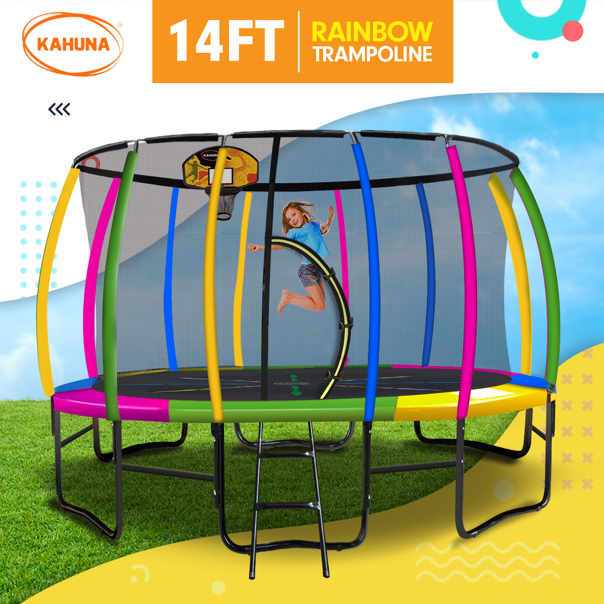 Kahuna 14ft Outdoor Trampoline with Basketball Set
