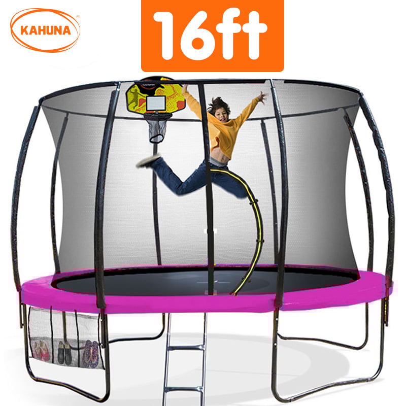 Kahuna 16ft Pink Outdoor Trampoline with Basketball Set