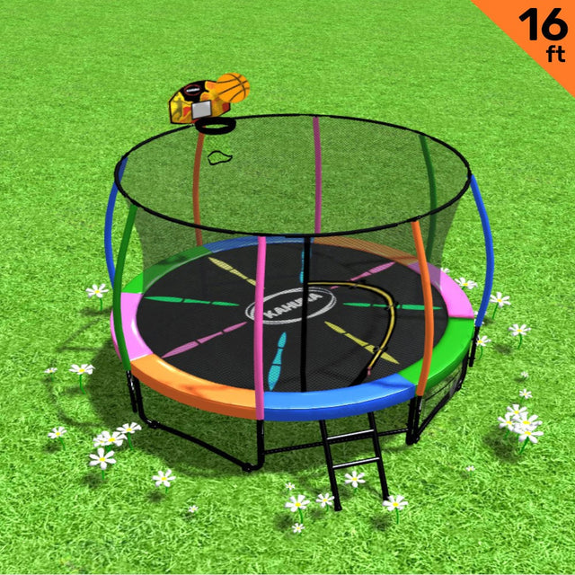 Kahuna 16ft Rainbow Trampoline with Basketball Set