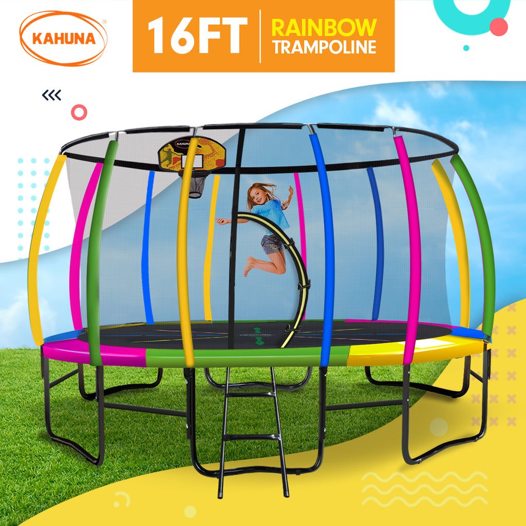 Kahuna 16ft Rainbow Trampoline with Basketball Set