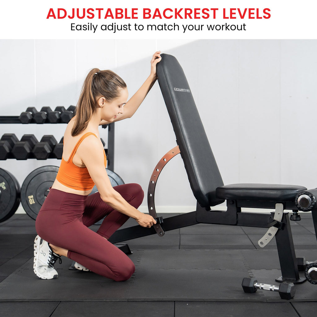 Powertrain Multi Workout Bench with Transport Wheels and Adjustable Backrest