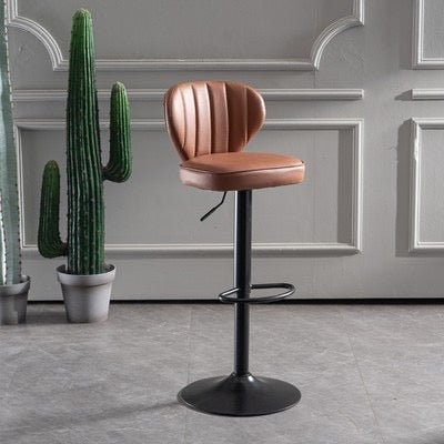 Elegant Brown Leather Swivel Bar Stools