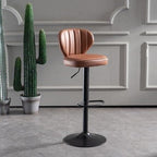 Elegant Brown Leather Swivel Bar Stools