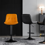 Sleek Grey Leather Swivel Bar Stools