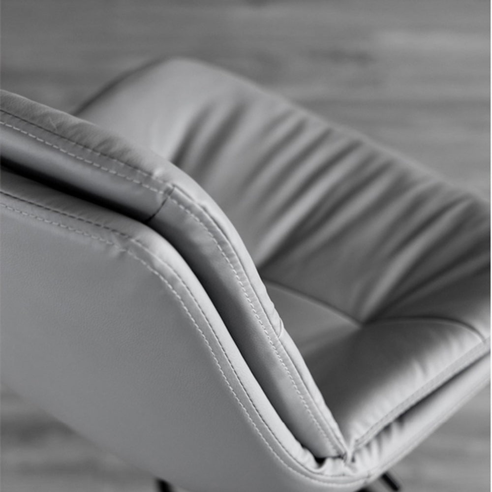 Sleek Grey Leather Swivel Bar Stools