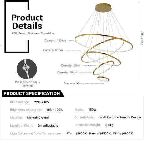 BAMDECOR Modern LED Chandelier with Remote Control