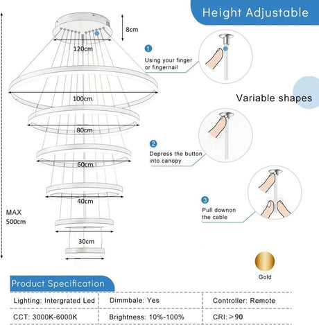 BAMDECOR A18815 Nordic Six-Ring Pendant Chandelier