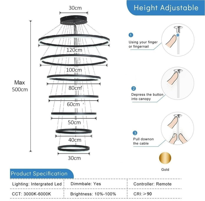 BAMDECOR A18815 Modern 7-Ring Pendant Chandelier