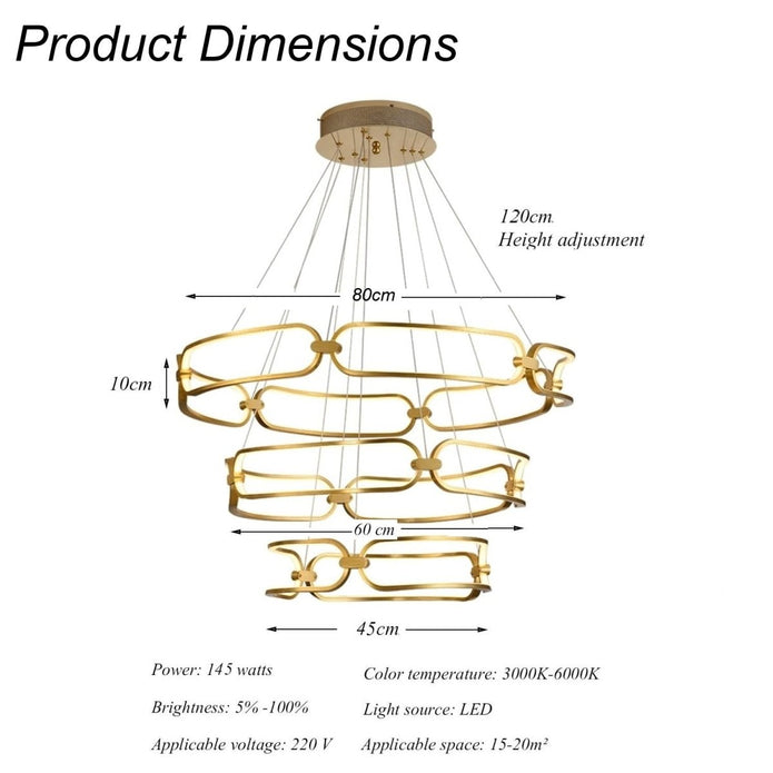 BAMDECOR Colette Modern 3-Ring Ceiling Chandelier