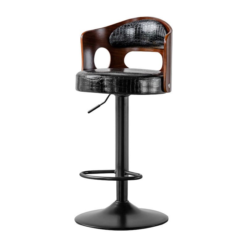 Sleek Black Leather Swivel Bar Stool