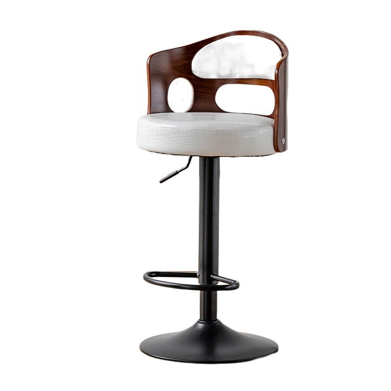 Elegant White Leather Swivel Bar Stool