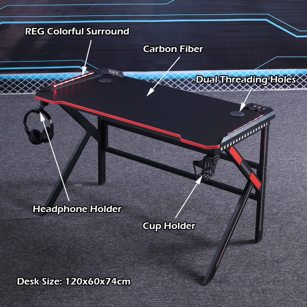 K-Shaped Gaming Desk with RGB Lighting